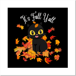 It's fall y'all Black Cats Halloween Thanksgiving and Fall Color Lovers Posters and Art